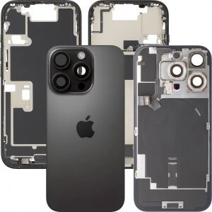 Capac Baterie Apple iPhone 16 Pro, Cu Carcasa Mijloc, Full Parts, Negru (Black Titanium), Swap