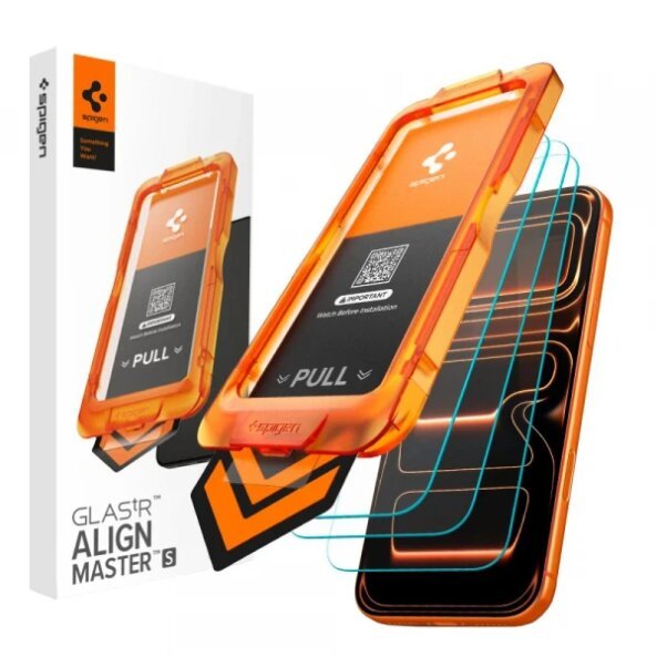 Folie de protectie Ecran Spigen GlastR Align Master Slim pentru Apple iPhone 17 Pro, Sticla Securizata, Full Glue, Set 3 bucati 