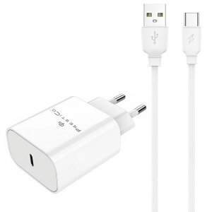 Incarcator Retea Cu Cablu USB-C Prestico F15S-C, 30W, 3A, 1 x USB-C, Alb 