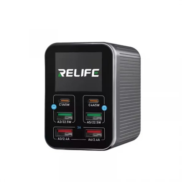 Incarcator Statie Relife Q4, 72W, 5A, 2 x USB-C - 4 x USB-A, Gri 
