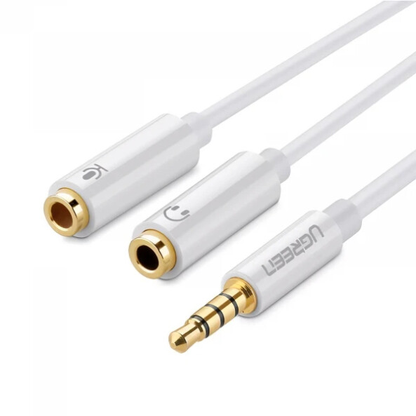 Cablu Audio 3.5mm - 2 x 3.5mm UGREEN AV141, 0.2m, Alb