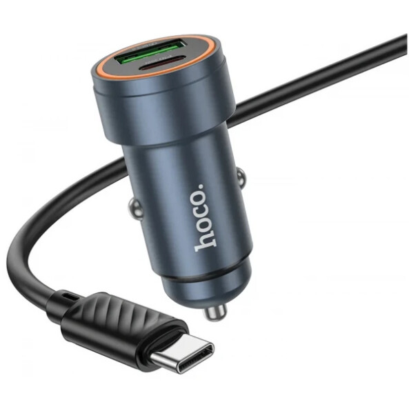 Incarcator Auto Cu Cablu USB-C HOCO Z57A, 30W, 3A, 1 x USB-A - 1 x USB-C, Gri 