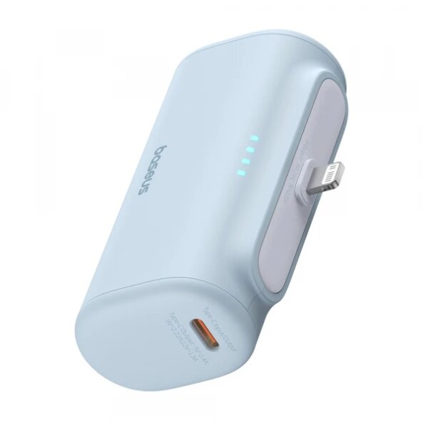 Baterie Externa Baseus , 5000mAh, 20W, PD, 1 x Lightning - 1 x USB-C, Bleu P10068307313-00