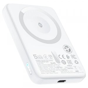 Baterie Externa Wireless Acefast M25, 5000mAh, 20W, PD + FQI, 1 x QI - 1 x USB-C, Alba