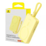Baterie Externa Wireless Baseus Magnetic Mini, 10000mAh, 20W, PD + FQI, 1 x Lightning - 1 x QI - 1 x USB-C, Galbena P10022109Y23-00