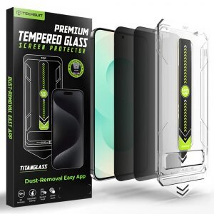 Folie de protectie Ecran Privacy Techsuit TitanGlass CrystalHD pentru Samsung Galaxy S26 Plus, Sticla Securizata, Full Glue, Set 2 bucati
