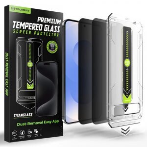 Folie de protectie Ecran Privacy Techsuit TitanGlass CrystalHD pentru Samsung Galaxy S26, Sticla Securizata, Full Glue, Set 2 bucati
