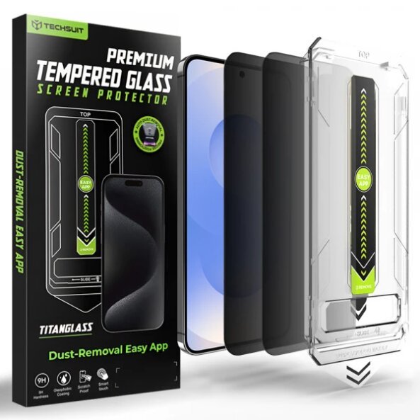 Folie de protectie Ecran Privacy Techsuit TitanGlass CrystalHD pentru Samsung Galaxy S26, Sticla Securizata, Full Glue, Set 2 bucati