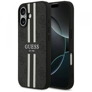 Husa MagSafe pentru Apple iPhone 17, Guess, 4G Printed Stripes, Neagra