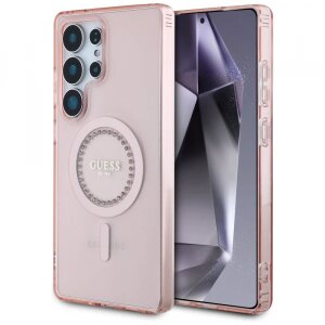 Husa MagSafe pentru Samsung Galaxy S25 Ultra S938, Guess, IML Rhinestone, Roz