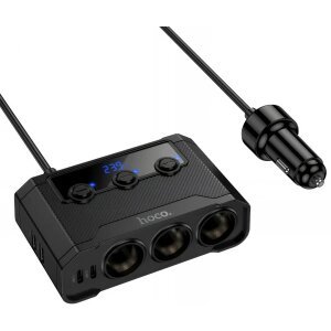 Incarcator Auto HOCO Z64, 15.5W, 3.1A, 2 x USB-A - 2 x USB-C - 3 x Extensie Bricheta, Negru 