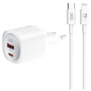 Incarcator Retea Cu Cablu Lightning XO Design CE21, 30W, 3A, 1 x USB-A - 1 x USB-C, Alb 