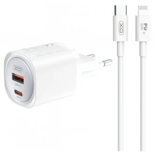 Incarcator Retea Cu Cablu Lightning XO Design CE21, 30W, 3A, 1 x USB-A - 1 x USB-C, Alb 