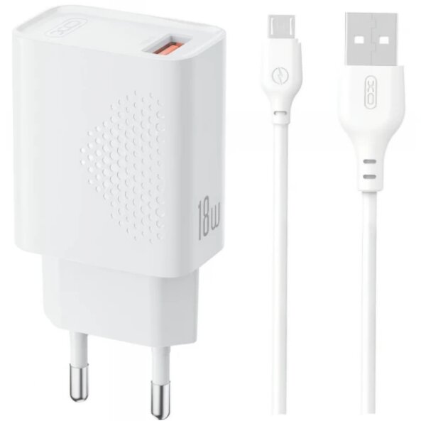 Incarcator Retea Cu Cablu microUSB XO Design L159, 18W, 3A, 1 x USB-A, Alb 