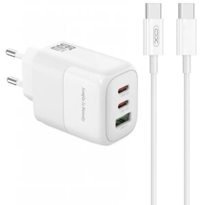 Incarcator Retea Cu Cablu USB-C XO Design L139, 65W, 4.5A, 1 x USB-A - 2 x USB-C, Alb 