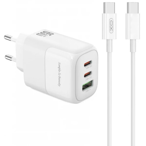 Incarcator Retea Cu Cablu USB-C XO Design L139, 65W, 4.5A, 1 x USB-A - 2 x USB-C, Alb 