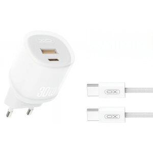Incarcator Retea Cu Cablu USB-C XO Design L151, 30W, 3A, 1 x USB-A - 1 x USB-C, Alb 