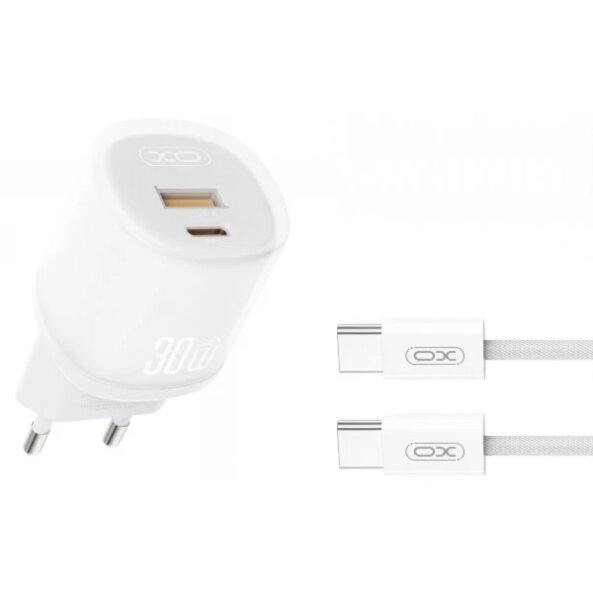Incarcator Retea Cu Cablu USB-C XO Design L151, 30W, 3A, 1 x USB-A - 1 x USB-C, Alb 
