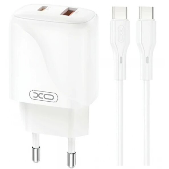 Incarcator Retea Cu Cablu USB-C XO Design L158, 20W, 3A, 1 x USB-A - 1 x USB-C, Alb 