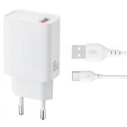 Incarcator Retea Cu Cablu USB-C XO Design L159, 18W, 3A, 1 x USB-A, Alb 