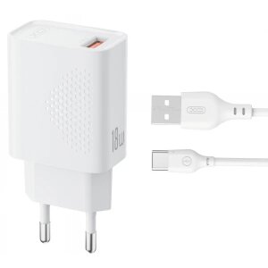 Incarcator Retea Cu Cablu USB-C XO Design L159, 18W, 3A, 1 x USB-A, Alb 