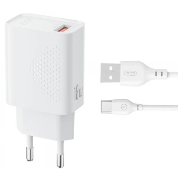 Incarcator Retea Cu Cablu USB-C XO Design L159, 18W, 3A, 1 x USB-A, Alb 