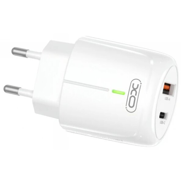 Incarcator Retea XO Design L114, 20W, 3A, 1 x USB-A - 1 x USB-C, Alb 