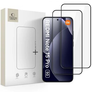 Folie de protectie Ecran Tech-Protect FIT+ pentru Xiaomi Redmi Note 15 Pro 5G, Sticla Securizata, Full Glue, Set 2 bucati, 2.5D, Neagra 