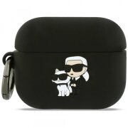 Husa Karl Lagerfeld Silicone Karl &amp; Choupette 3D pentru Apple AirPods Pro 3, Neagra