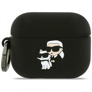 Husa Karl Lagerfeld Silicone Karl &amp; Choupette 3D pentru Apple AirPods Pro 3, Neagra