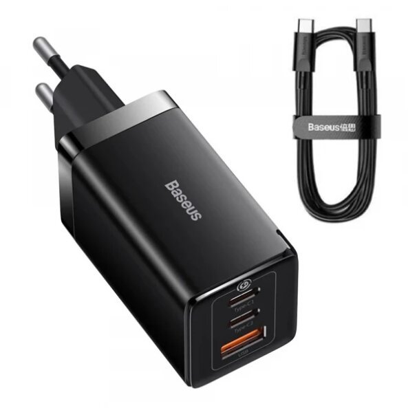 Incarcator Retea Cu Cablu USB-C Baseus GaN5 Pro, 65W, 3.25A, 1 x USB-A - 2 x USB-C, Negru C0206500