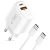 Incarcator Retea Cu Cablu USB-C Tech-Protect NCA45W, 45W, 3A, 1 x USB-A - 1 x USB-C, Alb 
