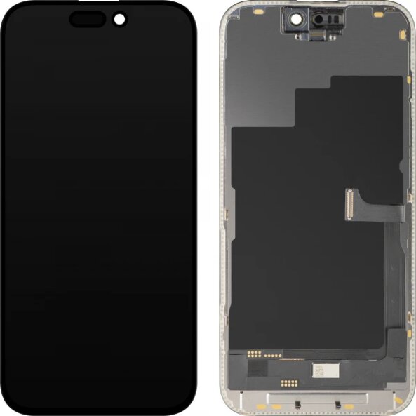 Display cu Touchscreen MP compatibil cu Apple iPhone 15 Pro, cu Rama, Versiune OLED FHD Diagnostic, Negru 