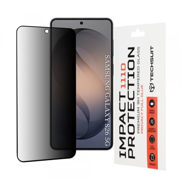 Folie de protectie Ecran Privacy Techsuit pentru Samsung Galaxy S26, Sticla Securizata, Full Glue, 111D