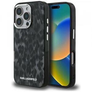 Husa MagSafe pentru Apple iPhone 16 Pro Max, Karl Lagerfeld, IML Leopard Pattern, Neagra