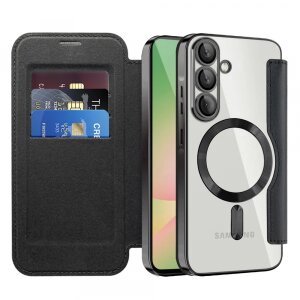 Husa MagSafe pentru Samsung Galaxy A57 5G, Techsuit, SmartMag Book, Neagra