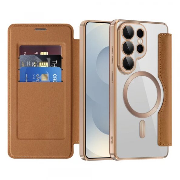 Husa MagSafe pentru Samsung Galaxy S26 Ultra, Techsuit, SmartMag Book, Maro