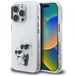 Husa pentru Apple iPhone 16 Pro, Karl Lagerfeld, IML Aquarelle Logo Karl &amp; Choupette, Alba