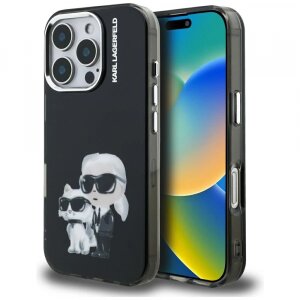 Husa pentru Apple iPhone 16 Pro Max, Karl Lagerfeld, IML Aquarelle Logo Karl &amp; Choupette, Neagra