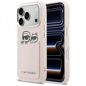 Husa pentru Apple iPhone 17 Pro Max, Karl Lagerfeld, Karl &amp; Choupette Print with Pocket, Roz