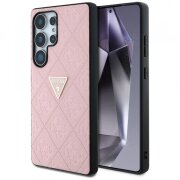 Husa pentru Samsung Galaxy S25 Ultra S938, Guess, Grained Hot Stamp 4G Triangle, Roz
