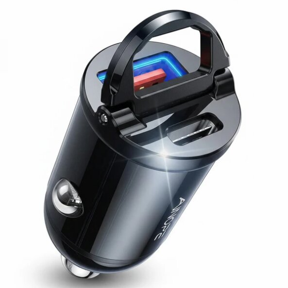 Incarcator Auto Ainope, 30W, 5A, 1 x USB-A - 1 x USB-C, Negru