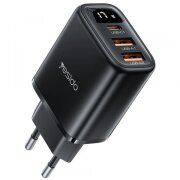 Incarcator Retea Yesido YC67 Display, 17W, 2.4A, 2 x USB-A - 1 x USB-C, Negru