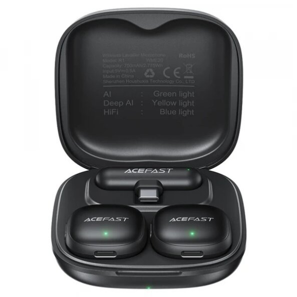 Lavaliera Acefast R1, USB-C, Set 2 bucati, Neagra