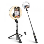 Selfie Stick Bluetooth Techsuit Q07 Ring Light, Universal, Negru