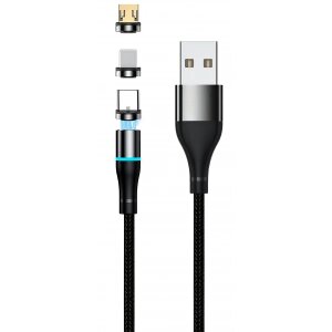 Cablu Incarcare USB-A - Lightning / microUSB / USB-C Setty Magnetic 3in1, 10W, 1m, Negru 