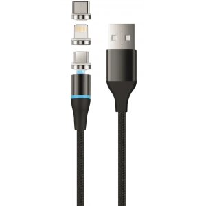 Cablu Incarcare USB-A - Lightning / microUSB / USB-C Setty Magnetic DT 3in1, 12.5W, 1m, Negru 