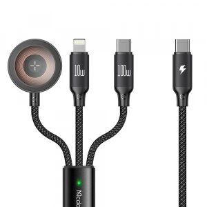 Cablu Incarcare USB-C - Lightning / USB-C / QI McDodo CA-4940 3in1, 100W, 1.2m, Negru, Resigilat 