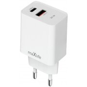 Incarcator Retea MaXlife MXTC-13-20AC, 20W, 3A, 1 x USB-A - 1 x USB-C, Alb 