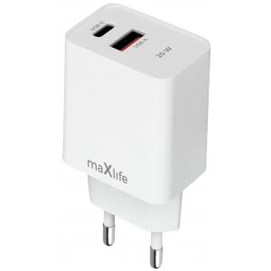 Incarcator Retea MaXlife MXTC-13-20AC, 20W, 3A, 1 x USB-A - 1 x USB-C, Alb 